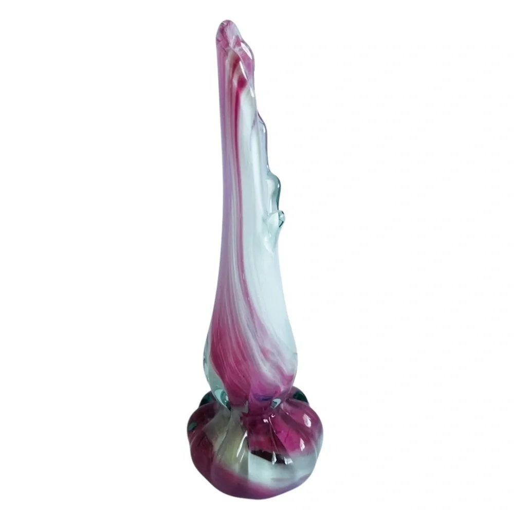 Vintage MCM Art Glass Pink White Swung Vase - Picture 2 of 8